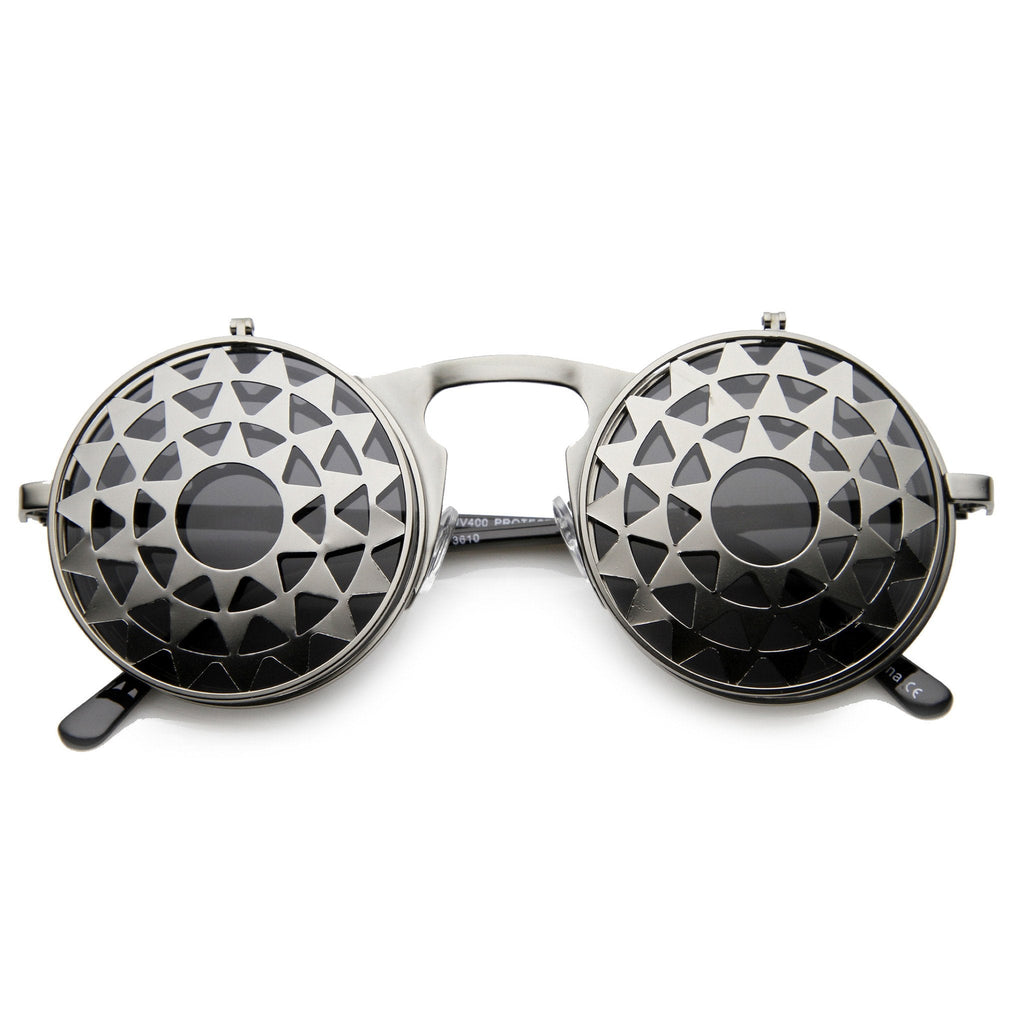 Unique Vintage Steampunk Starburst Pattern Round Sunglasses 9772