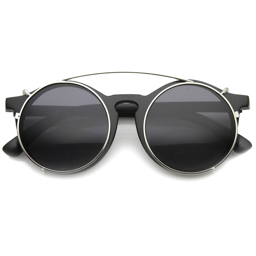 Vintage Round Horned Rim With Crossbar Clip On Sunglasses 9792
