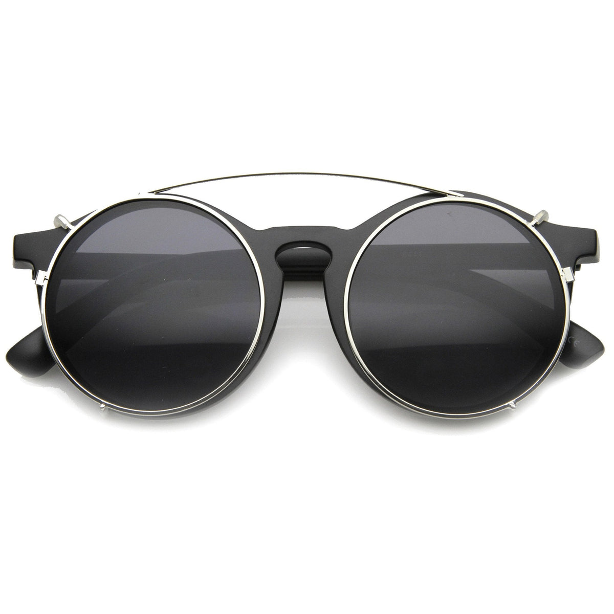 Vintage Round Horned Rim With Crossbar Clip On Sunglasses 9792