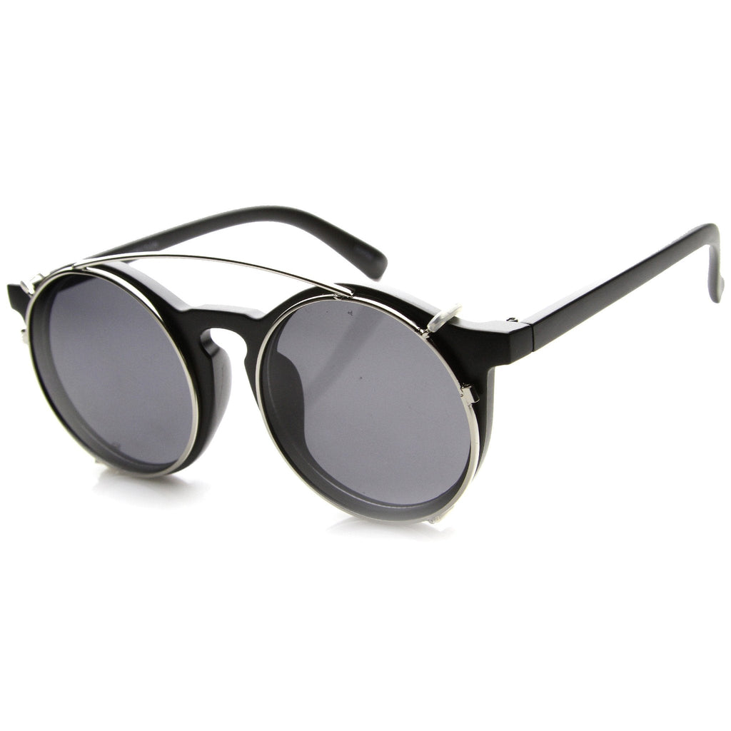 Vintage Round Horned Rim With Crossbar Clip On Sunglasses 9792