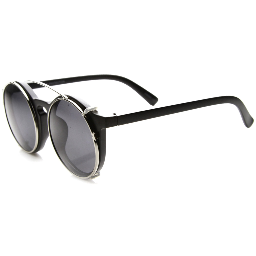 Vintage Round Horned Rim With Crossbar Clip On Sunglasses 9792