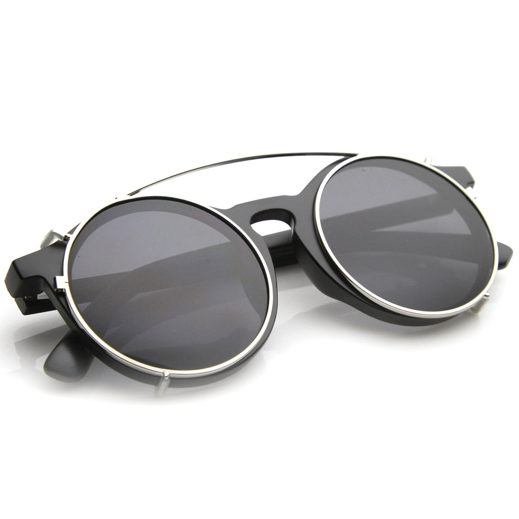 Vintage Round Horned Rim With Crossbar Clip On Sunglasses 9792