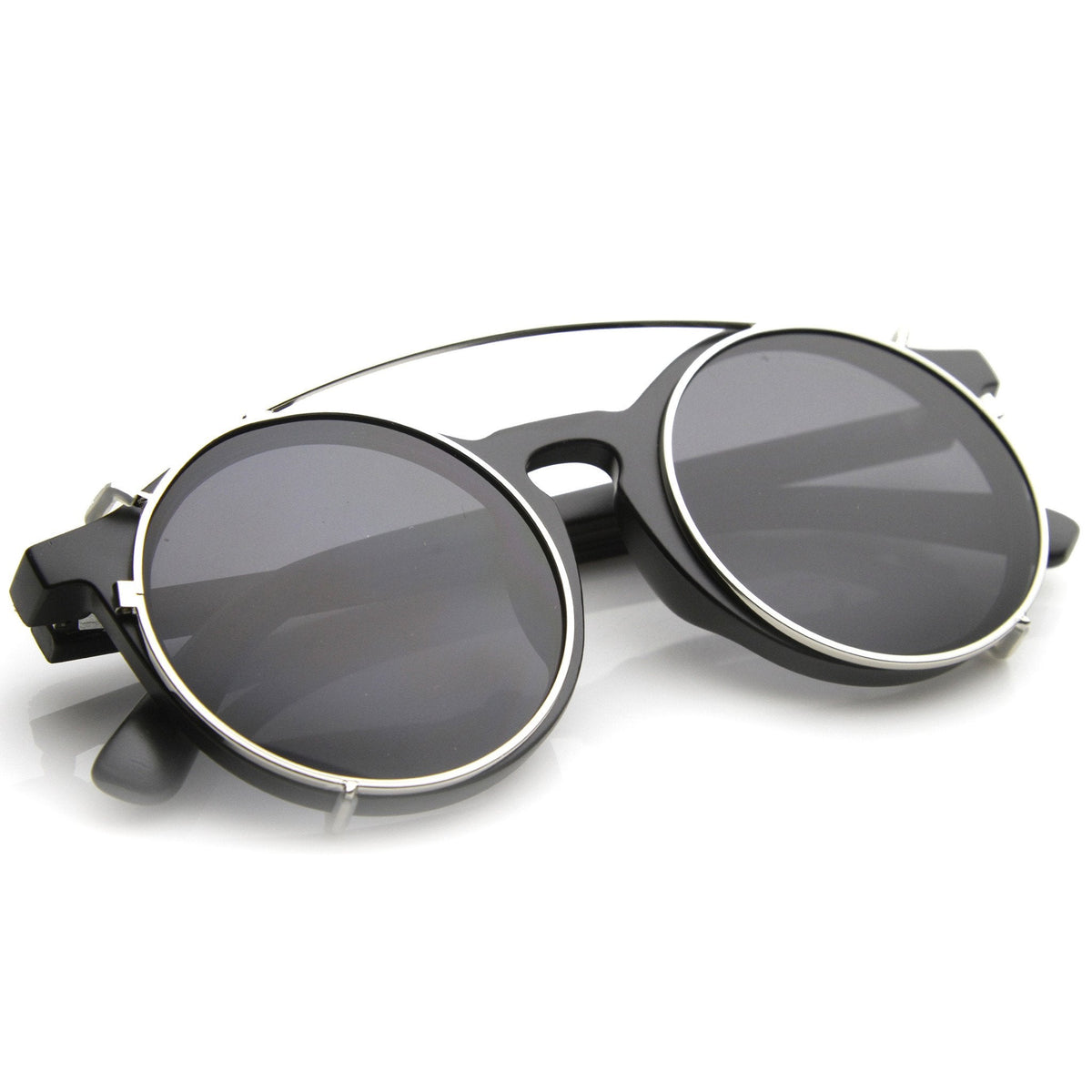 Vintage Round Horned Rim With Crossbar Clip On Sunglasses 9792
