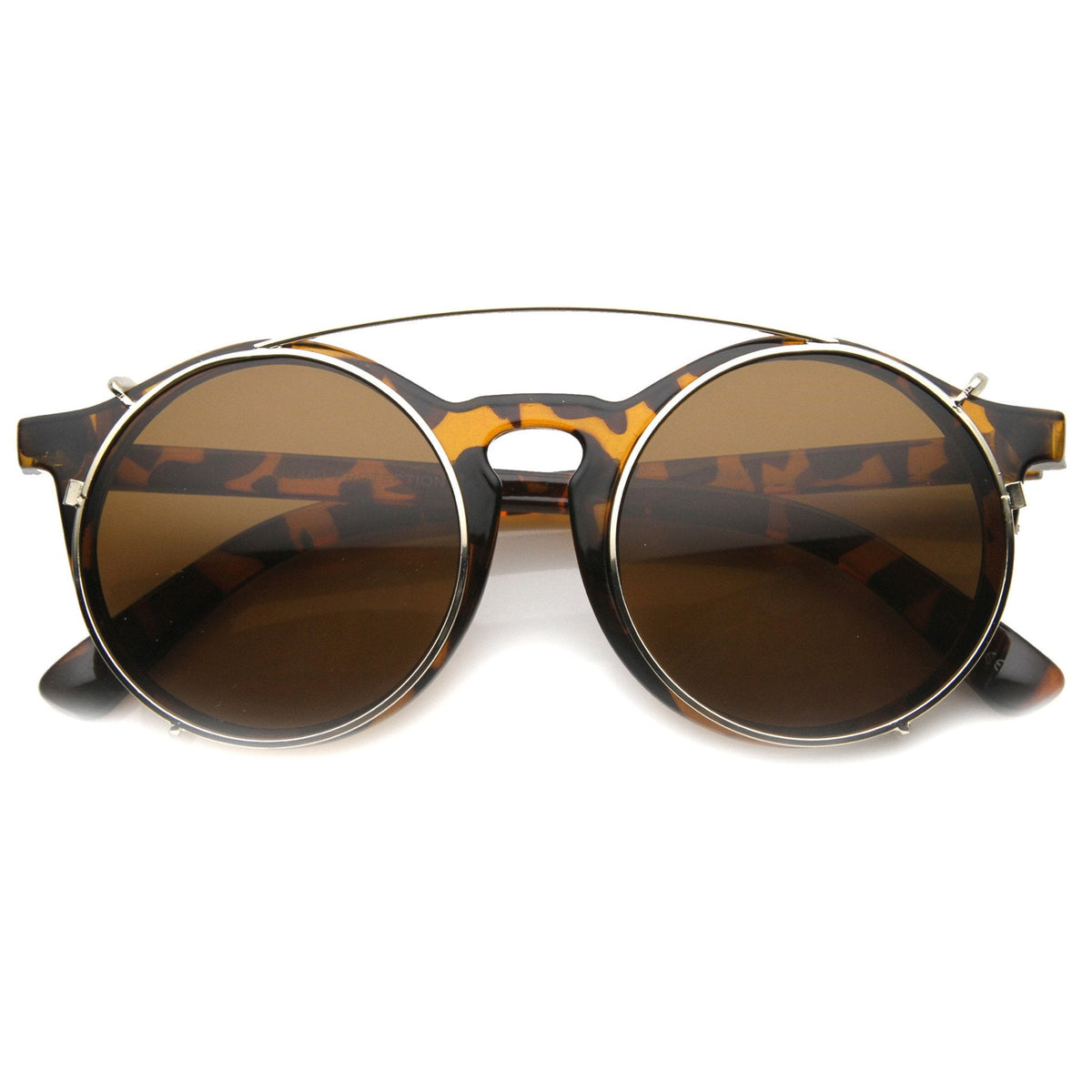 Vintage Round Horned Rim With Crossbar Clip On Sunglasses 9792