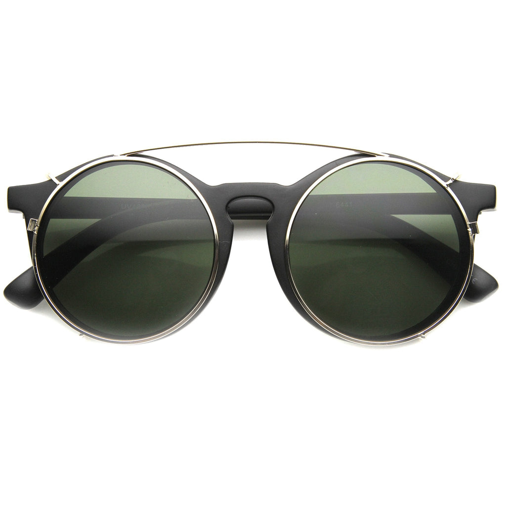Vintage Round Horned Rim With Crossbar Clip On Sunglasses 9792