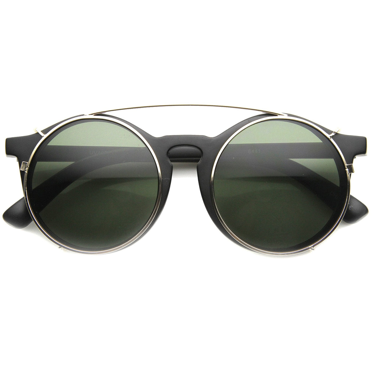 Vintage Round Horned Rim With Crossbar Clip On Sunglasses 9792