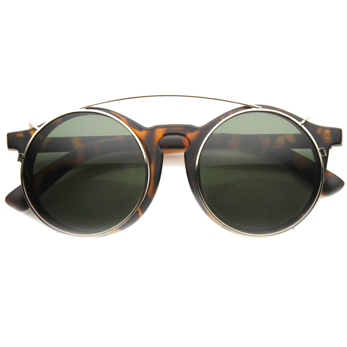 Vintage Round Horned Rim With Crossbar Clip On Sunglasses 9792