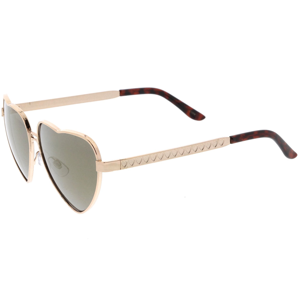 Women's Oversize Metal Heart Shaped Mirrored Lens Sunglasses C729