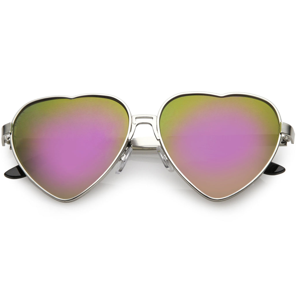 Women's Oversize Metal Heart Shaped Mirrored Lens Sunglasses C729