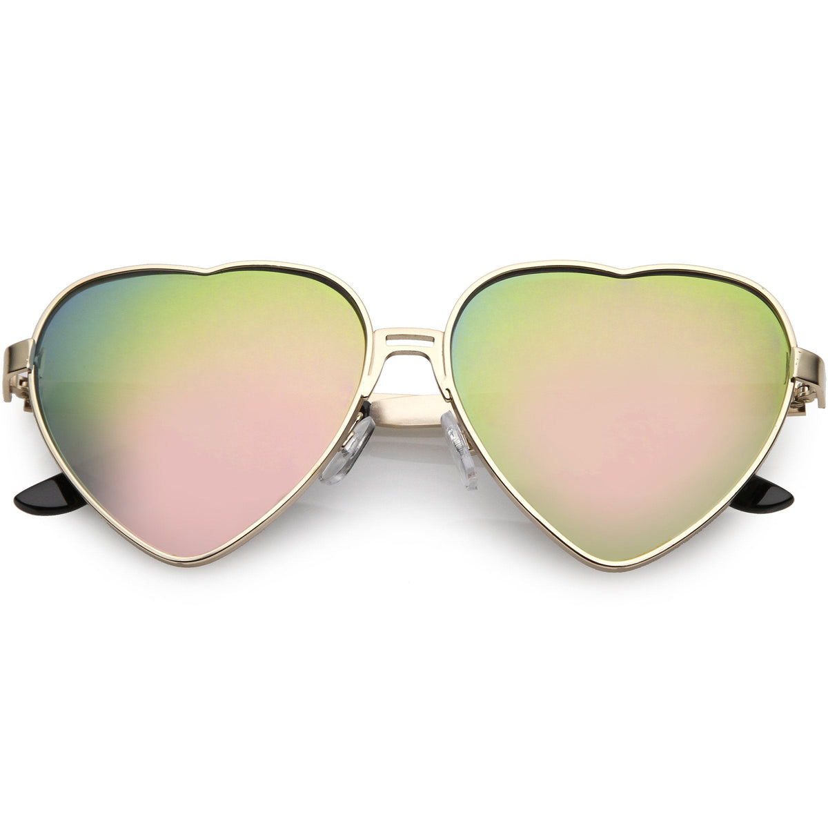 Women's Oversize Metal Heart Shaped Mirrored Lens Sunglasses C729