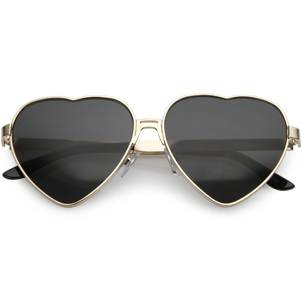 Women's Oversize Metal Heart Shaped Mirrored Lens Sunglasses C729