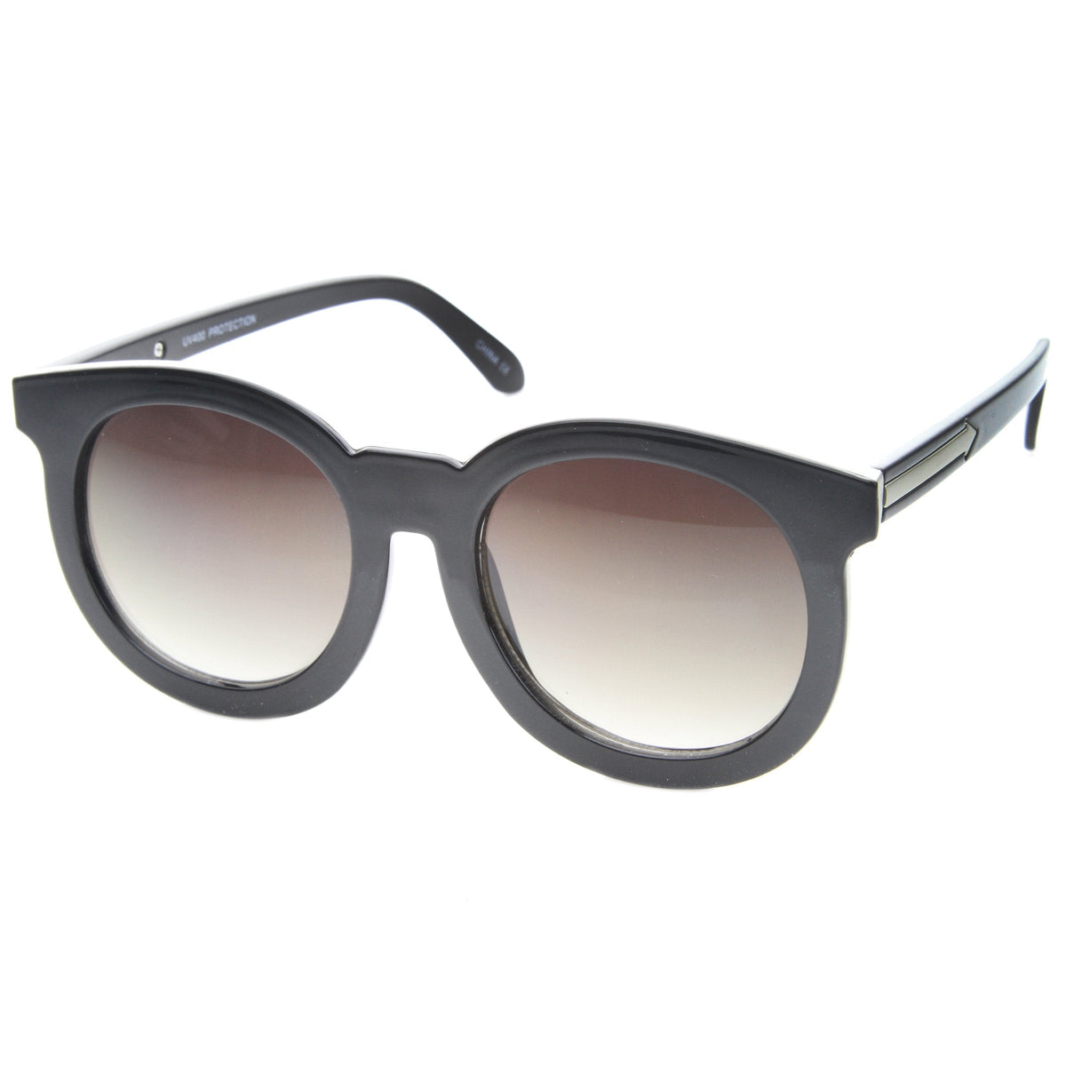 Women's Oversize Round Horned Rim Flat Front Sunglasses A138