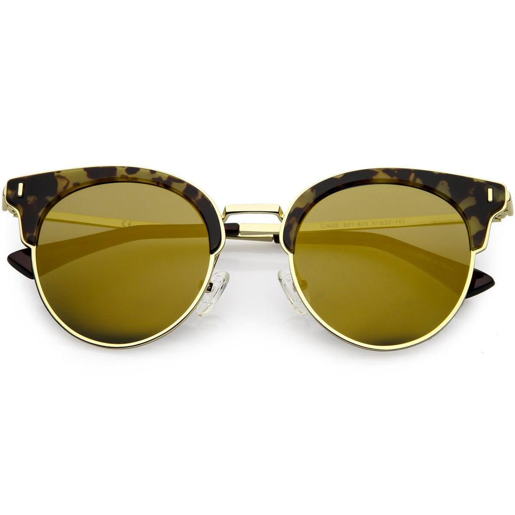 Women's Polarized Round Horned Rim Half Frame Sunglasses C828