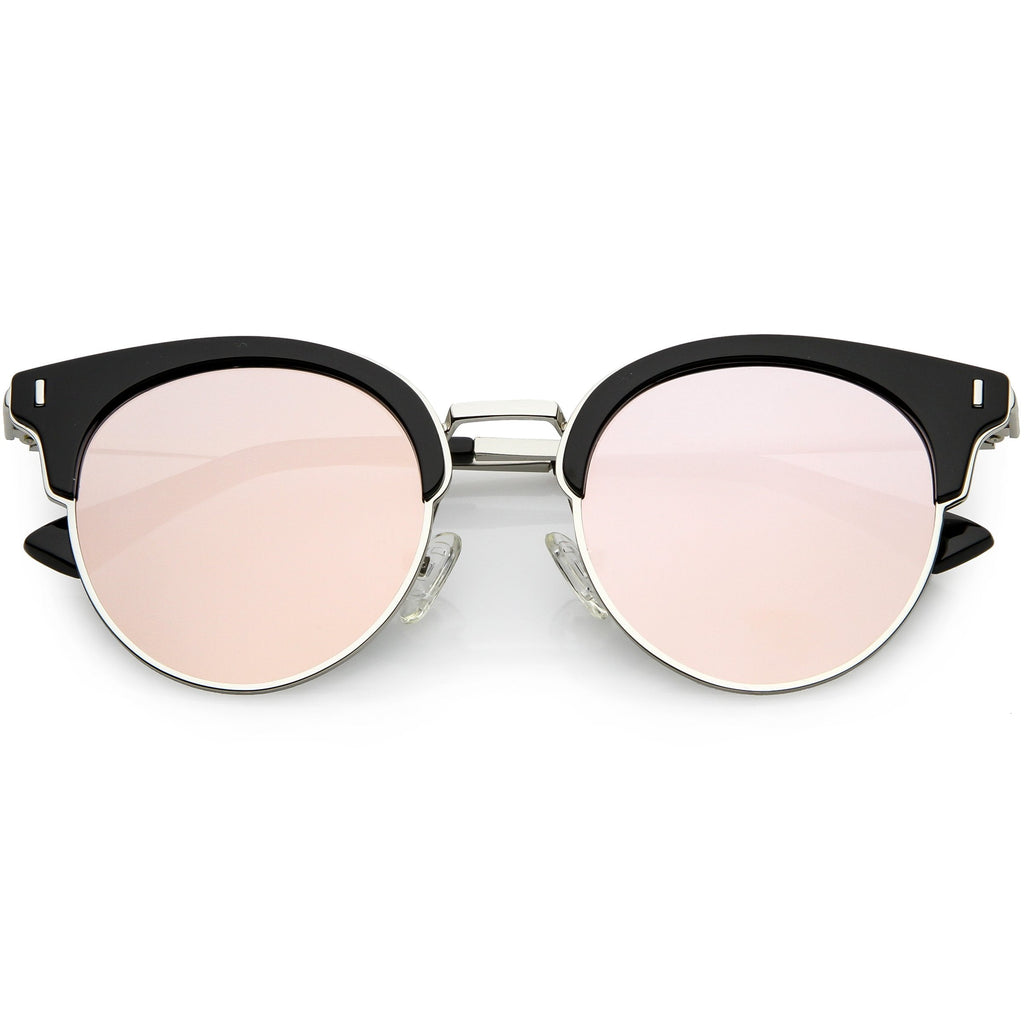 Women's Polarized Round Horned Rim Half Frame Sunglasses C828
