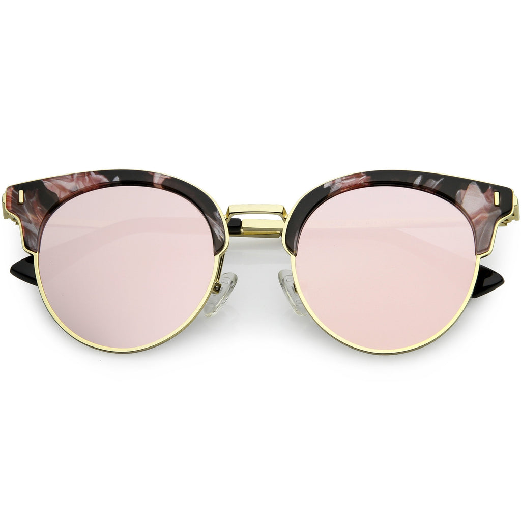 Women's Polarized Round Horned Rim Half Frame Sunglasses C828