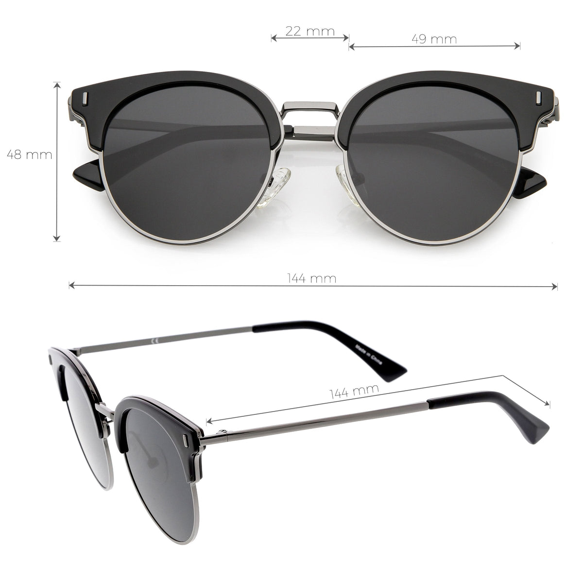 Women's Polarized Round Horned Rim Half Frame Sunglasses C828