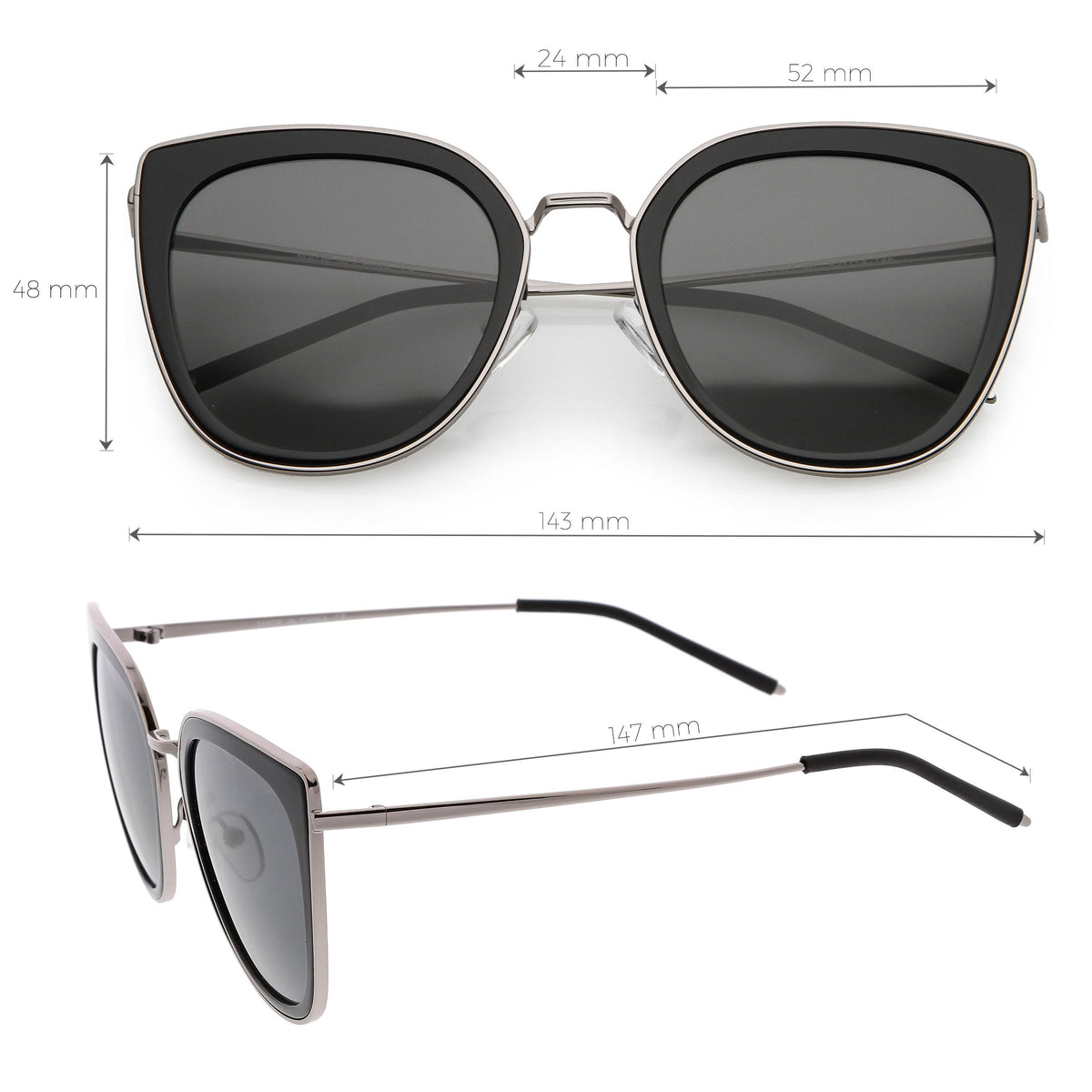 Women's Oversize Polarized Cat Eye Metal Frame Sunglasses C822