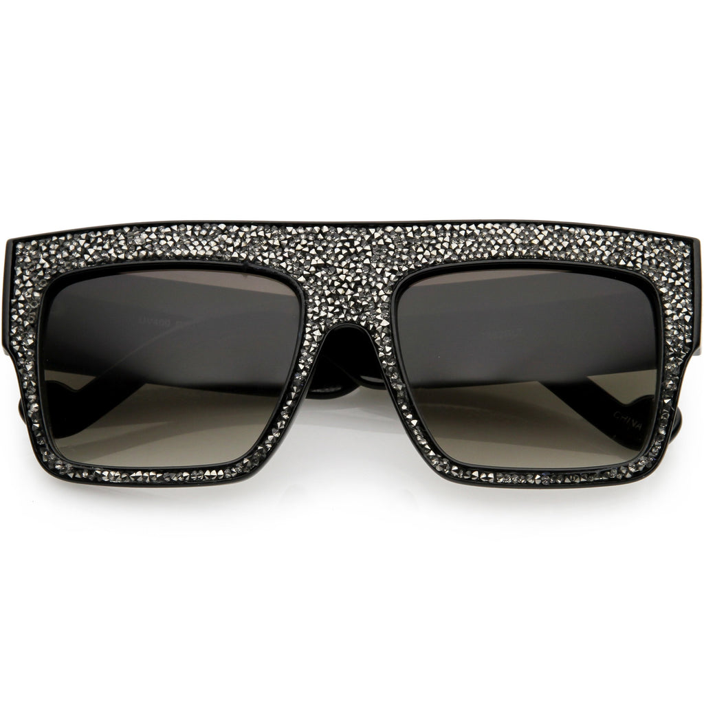Women's Crystal Rhinestone Flat Top Mirrored Lens Sunglasses C880