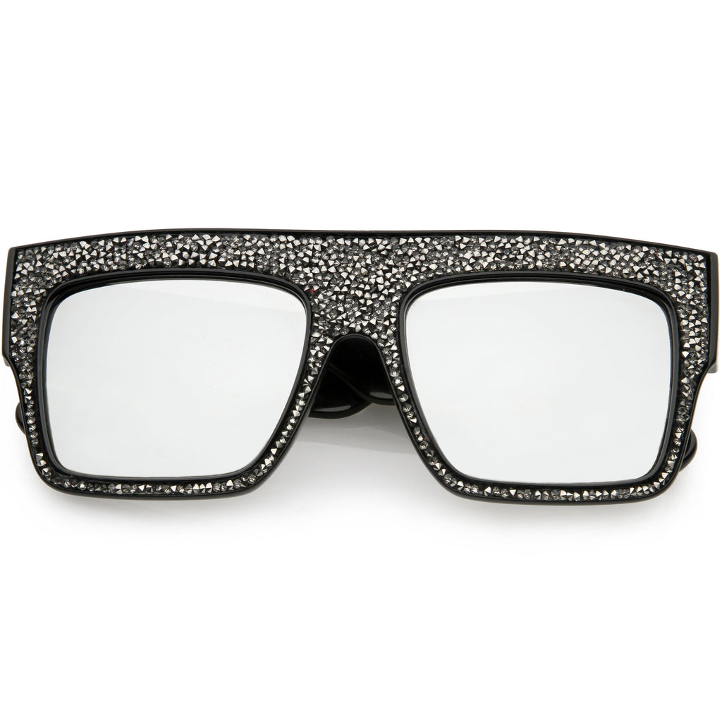 Women's Crystal Rhinestone Flat Top Mirrored Lens Sunglasses C880
