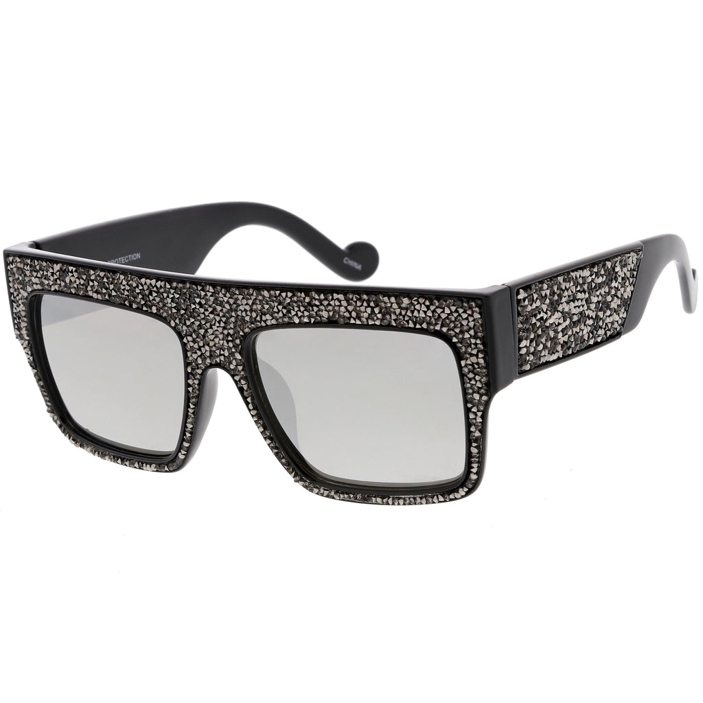Women's Crystal Rhinestone Flat Top Mirrored Lens Sunglasses C880