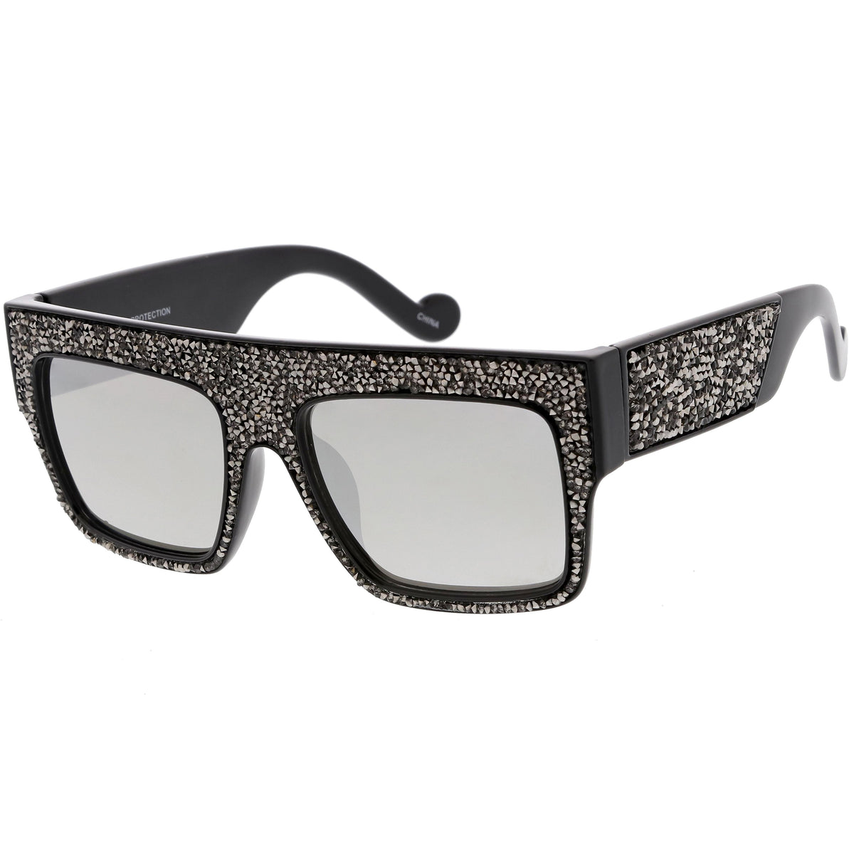 Women's Crystal Rhinestone Flat Top Mirrored Lens Sunglasses C880