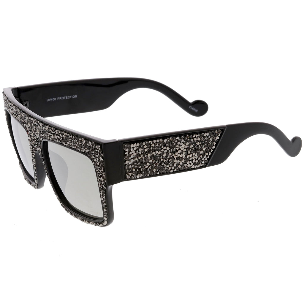 Women's Crystal Rhinestone Flat Top Mirrored Lens Sunglasses C880