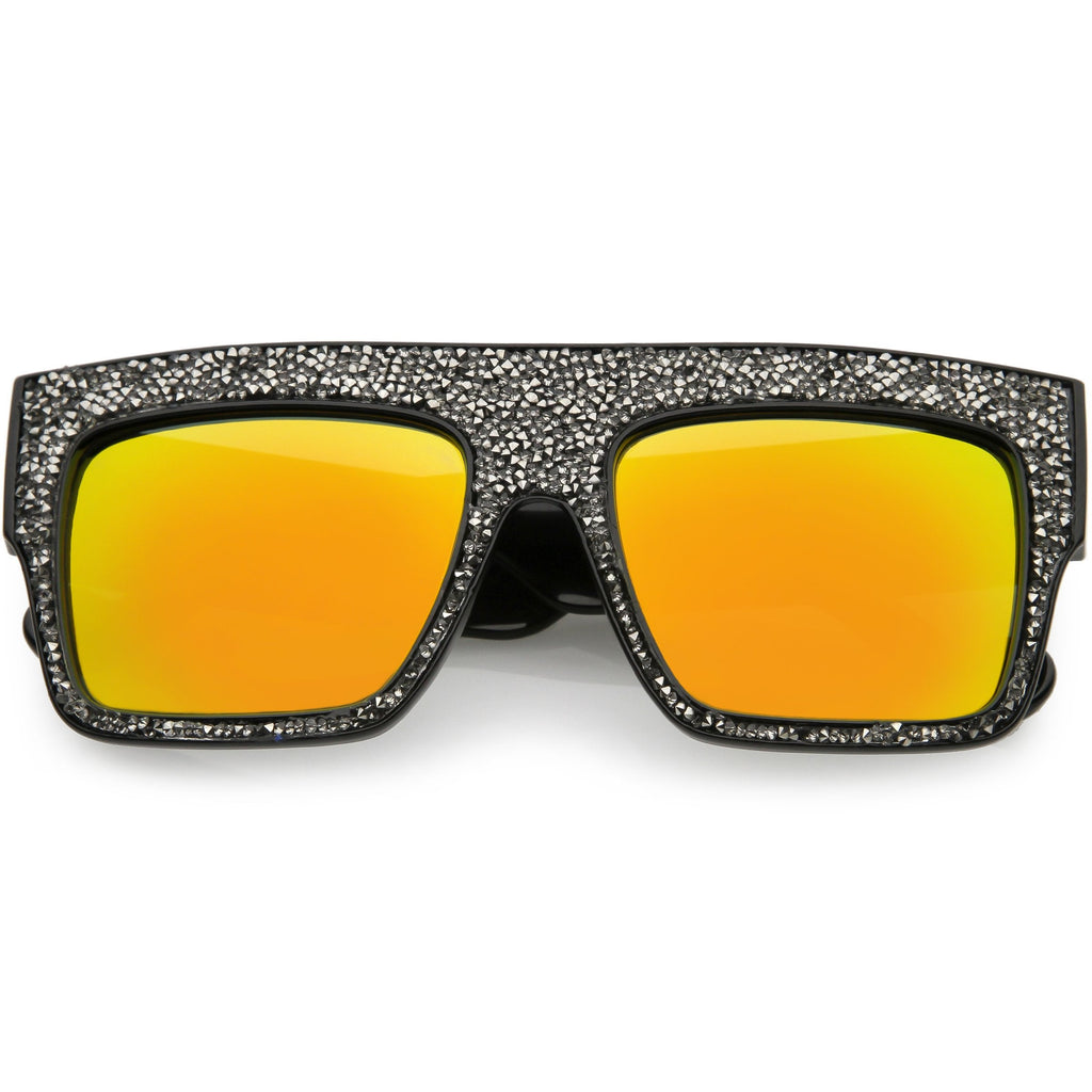 Women's Crystal Rhinestone Flat Top Mirrored Lens Sunglasses C880