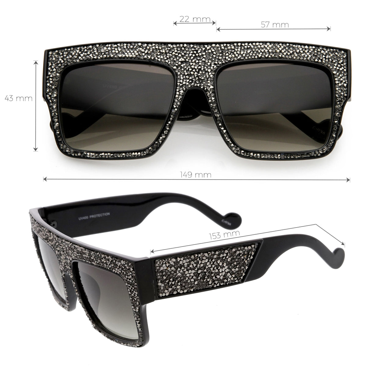 Women's Crystal Rhinestone Flat Top Mirrored Lens Sunglasses C880