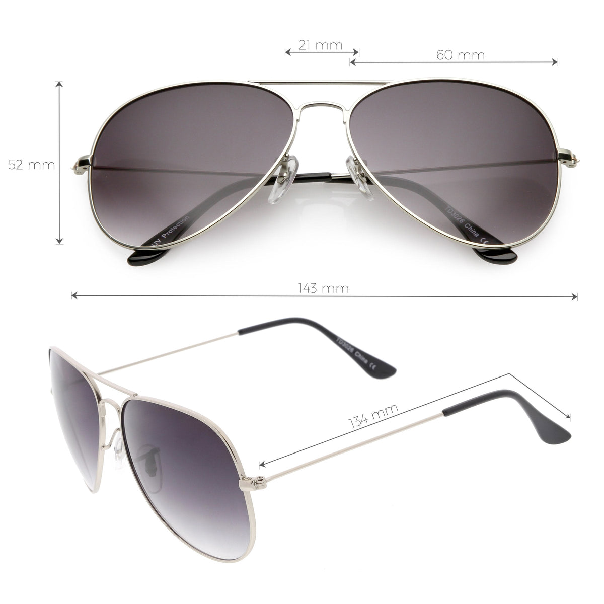 Large Full Metal Aviator Gradient Lens Sunglasses C764 60mm