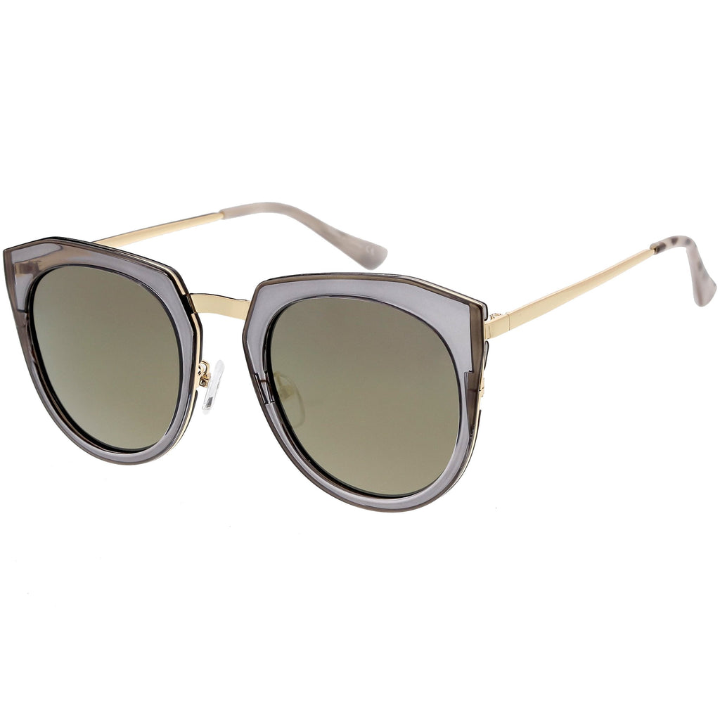 Women's Polarized Round Cat Eye Mirrored Lens Sunglasses C823