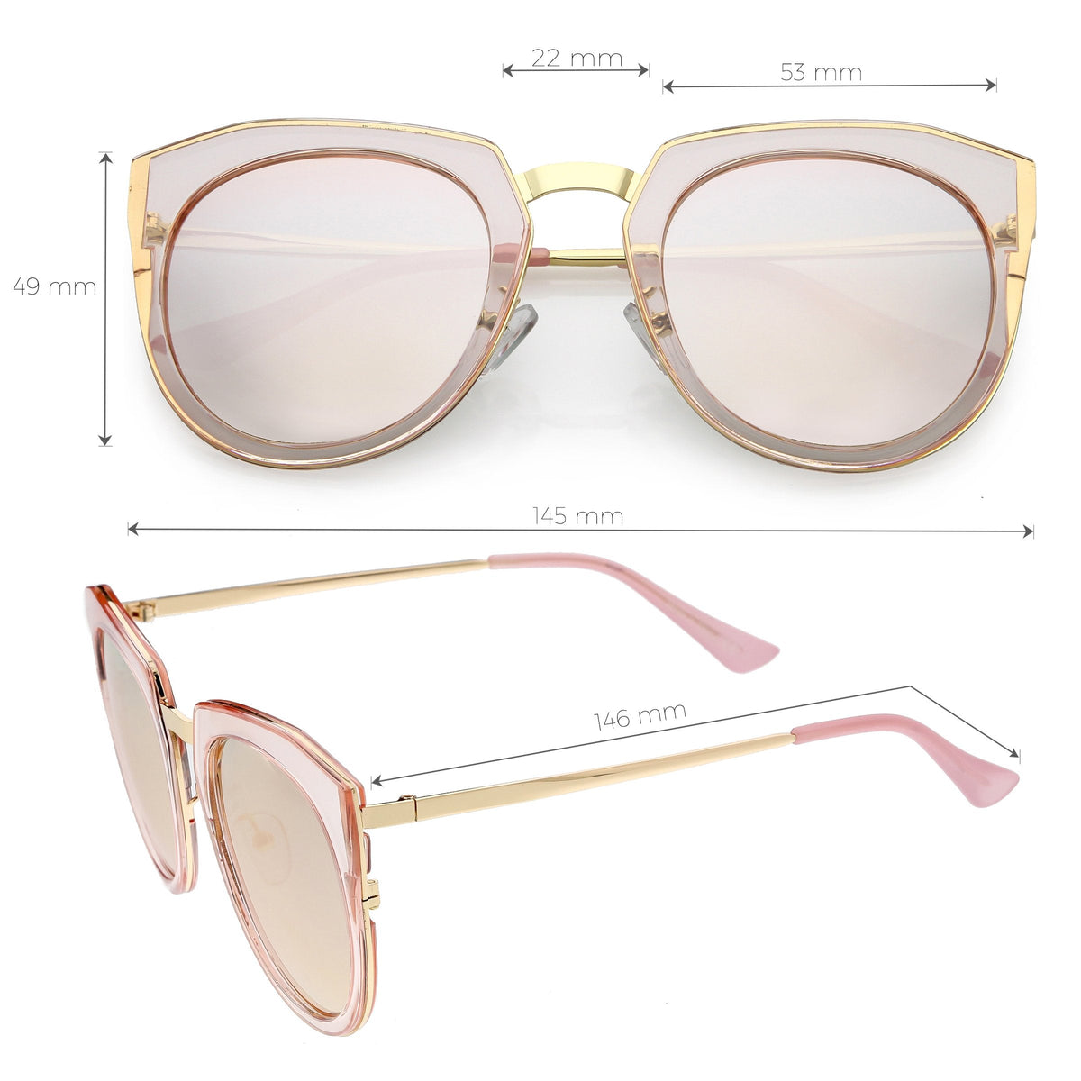 Women's Polarized Round Cat Eye Mirrored Lens Sunglasses C823