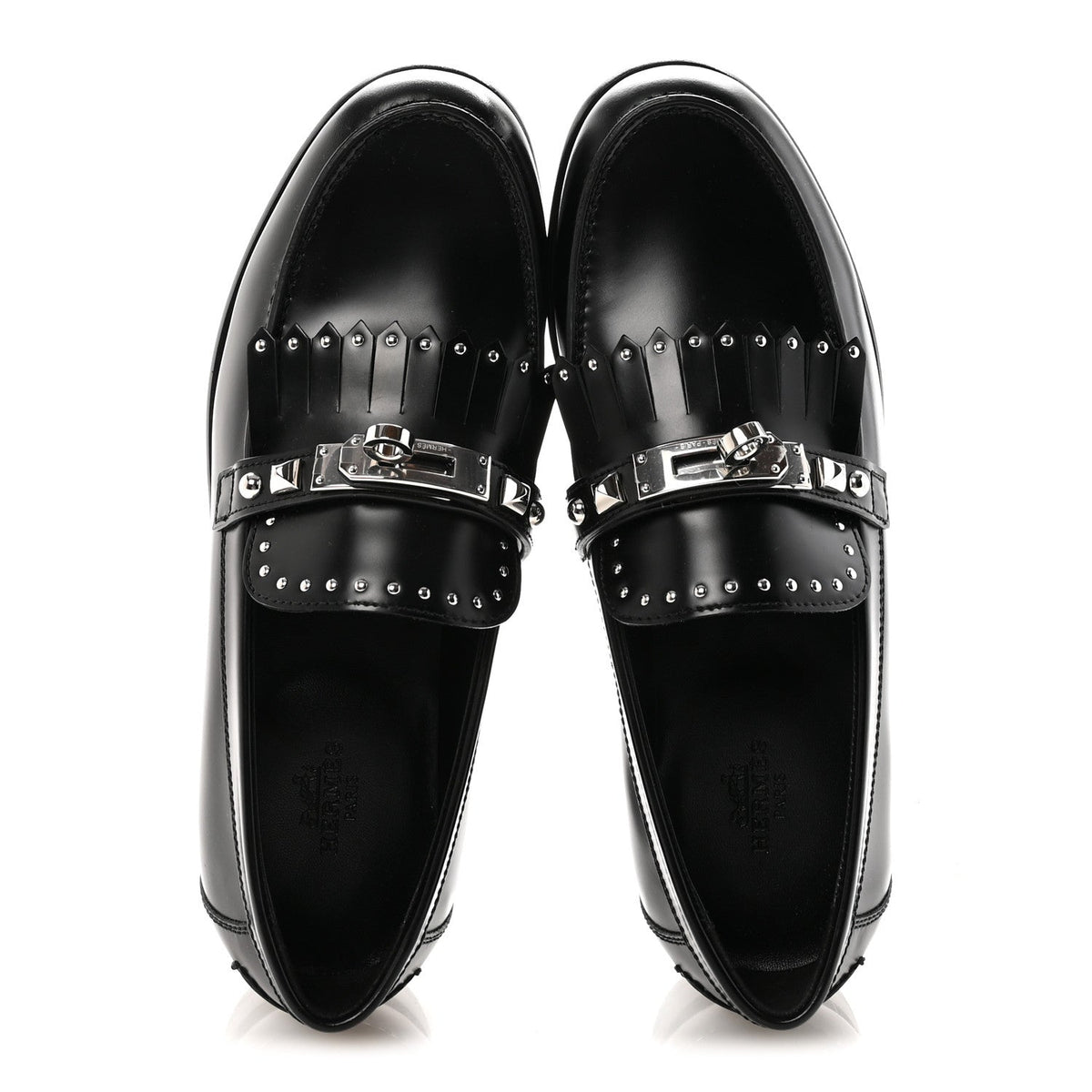 Glazed Calfskin Medor Studded Fringe Womens Destin Loafer 35 Black
