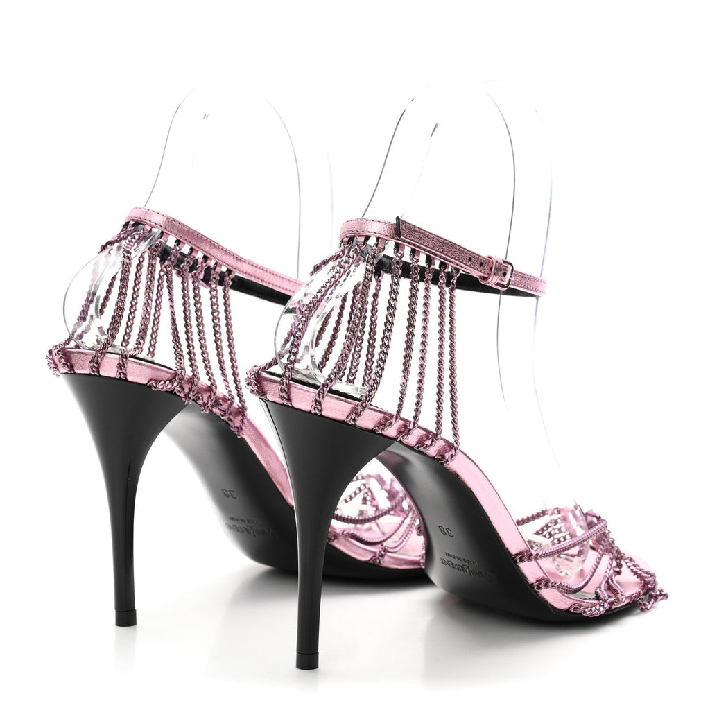 Metallic Lambskin Chain Babylone 90 Ankle Strap Sandals 38 Bubblegum