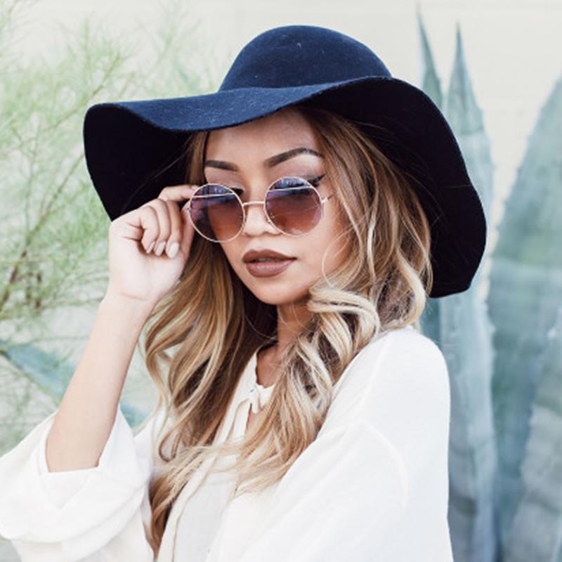 Trendy Womens Round Fashion Eyelid Metal Sunglasses 9393