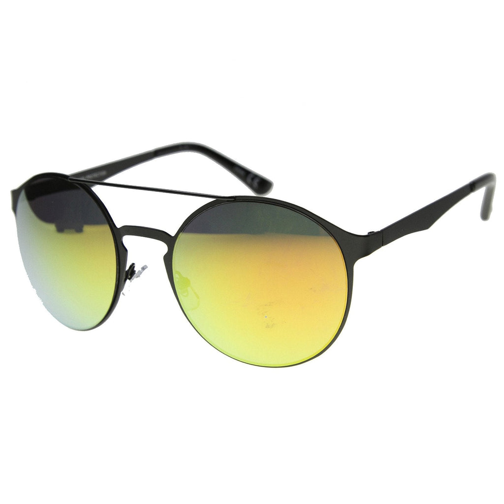 Retro Fashion Round Metal Crossbar Mirror Lens Sunglasses 9819