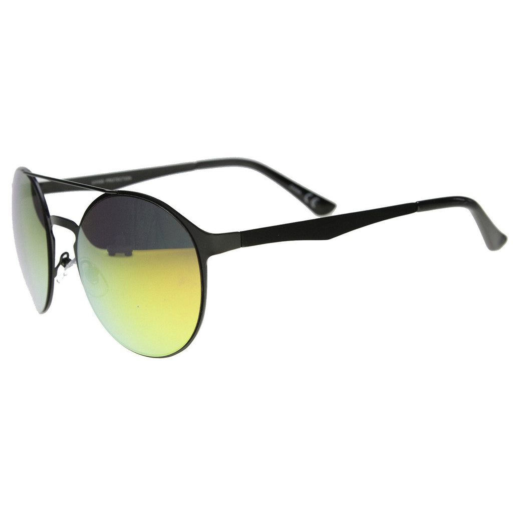 Retro Fashion Round Metal Crossbar Mirror Lens Sunglasses 9819