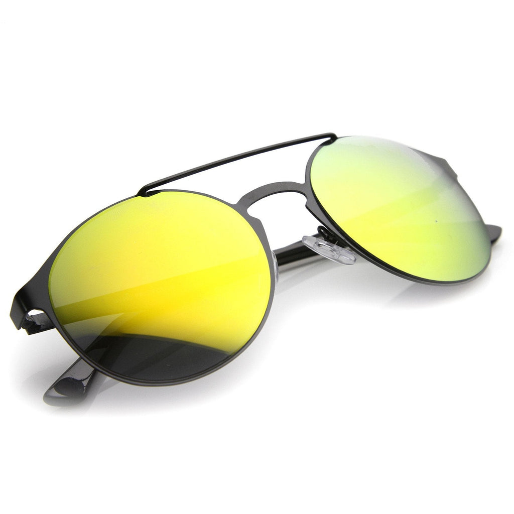 Retro Fashion Round Metal Crossbar Mirror Lens Sunglasses 9819