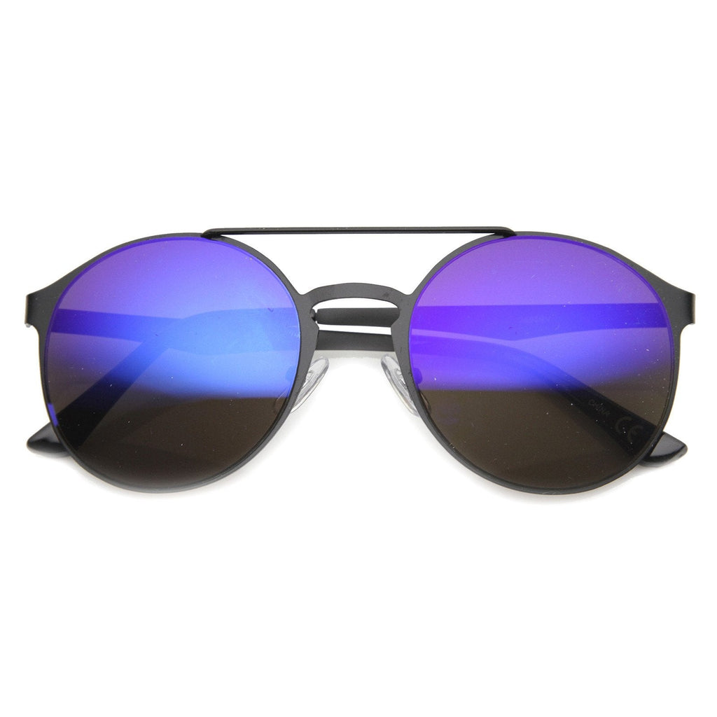 Retro Fashion Round Metal Crossbar Mirror Lens Sunglasses 9819