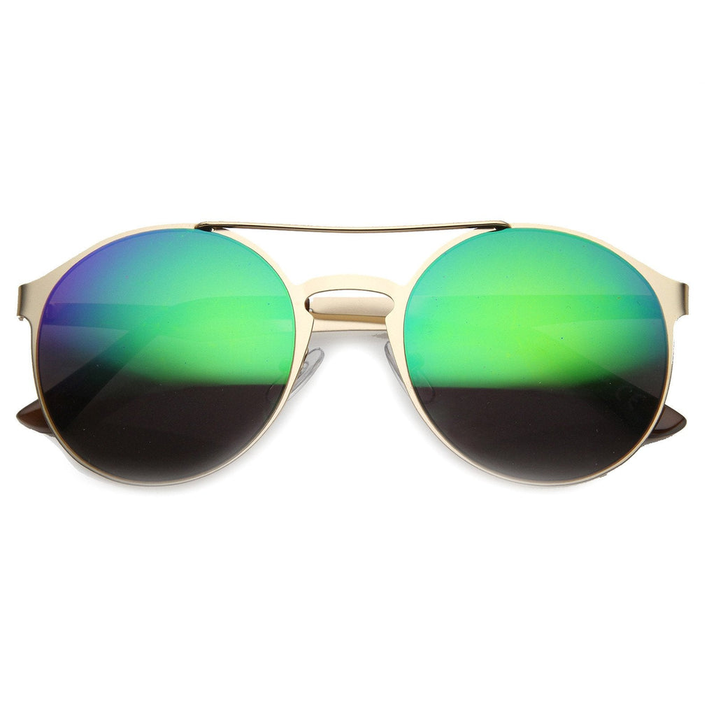 Retro Fashion Round Metal Crossbar Mirror Lens Sunglasses 9819