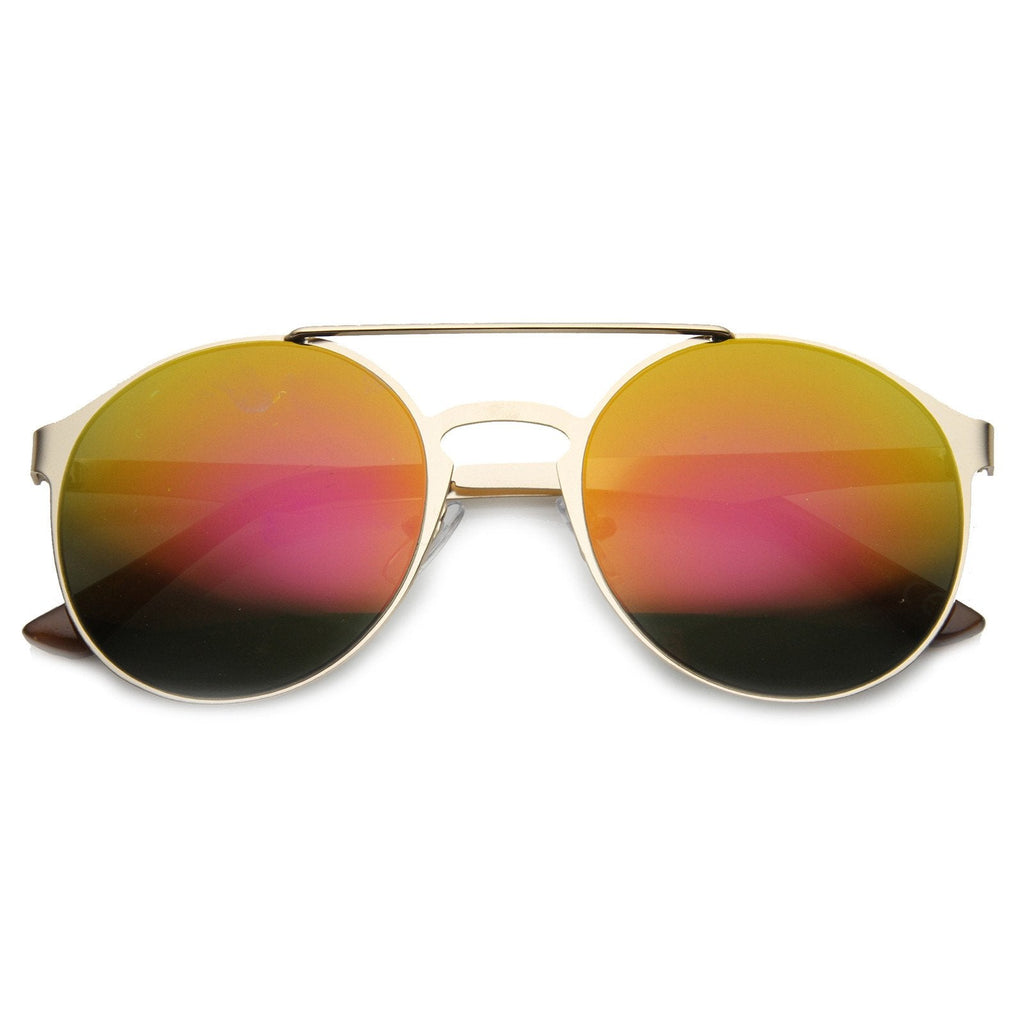 Retro Fashion Round Metal Crossbar Mirror Lens Sunglasses 9819