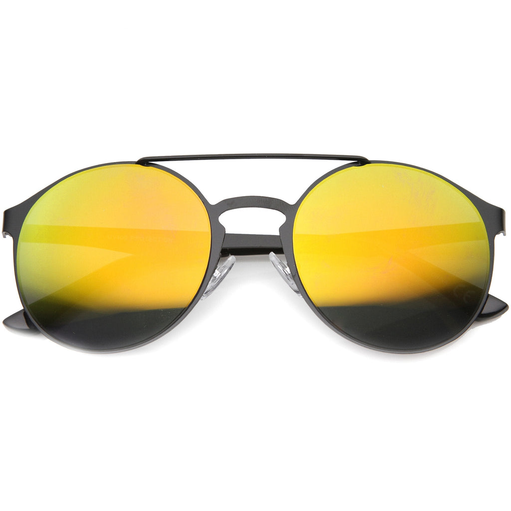 Retro Fashion Round Metal Crossbar Mirror Lens Sunglasses 9819