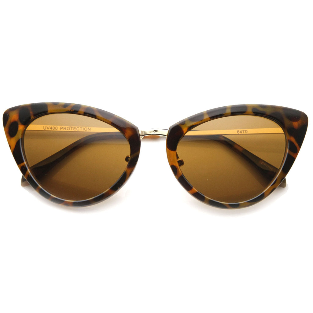 Women's Retro Fashion Cat Eye Metal Temple Sunglasses 9800