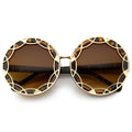 Women's Oversize Round Flat Pattern Sunglasses 9832