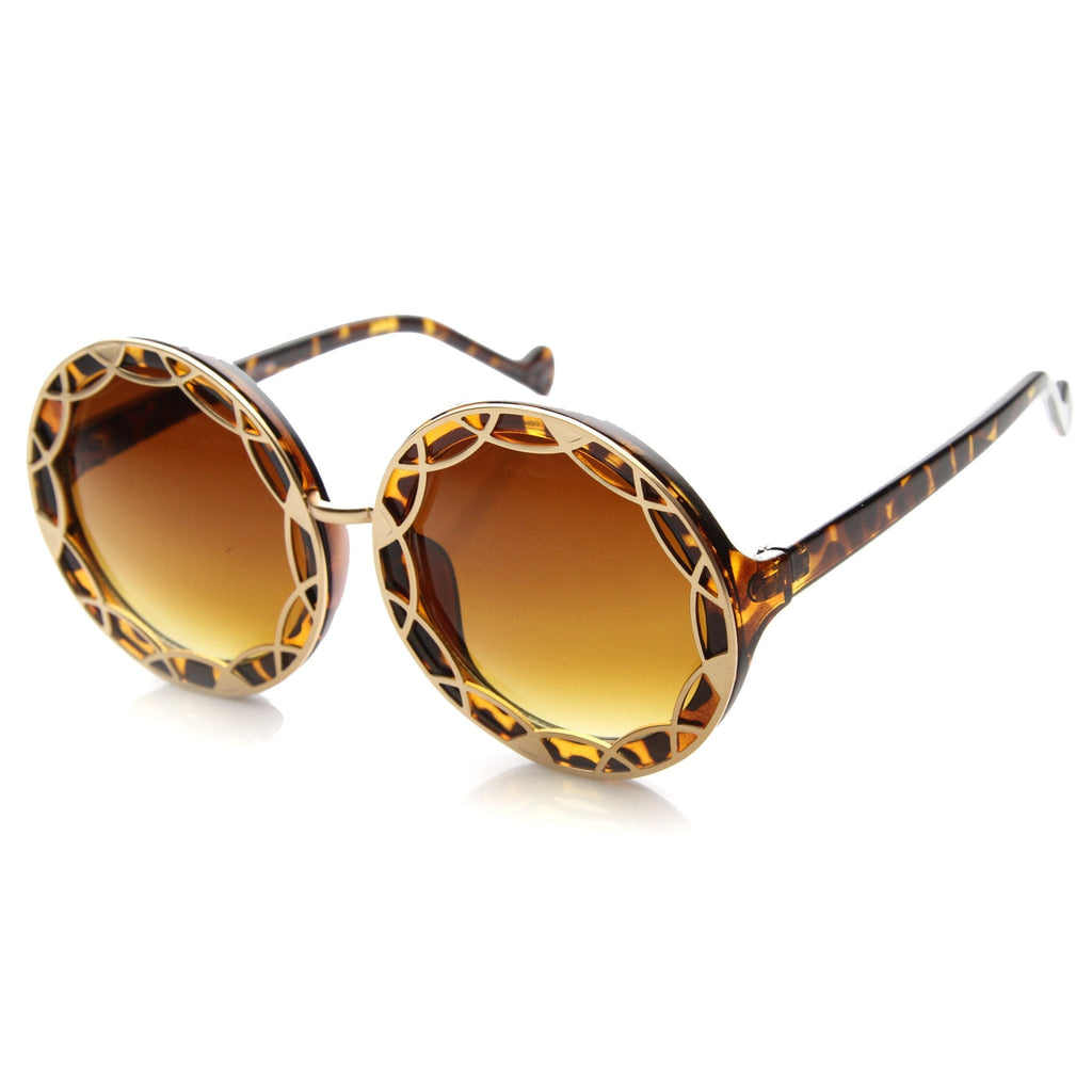 Women's Oversize Round Flat Pattern Sunglasses 9832