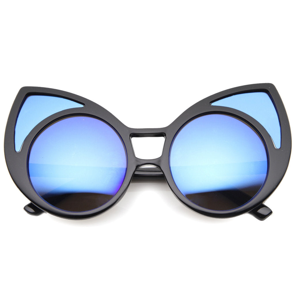Super Oversize Window Cat Eye Sunglasses With Mirror Lenses 9952