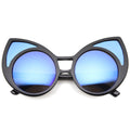 Super Oversize Window Cat Eye Sunglasses With Mirror Lenses 9952