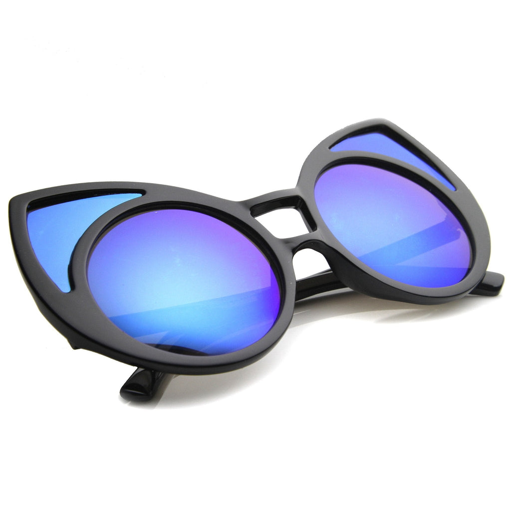 Super Oversize Window Cat Eye Sunglasses With Mirror Lenses 9952