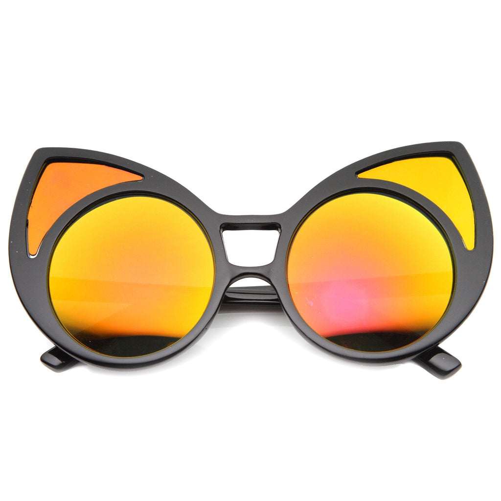 Super Oversize Window Cat Eye Sunglasses With Mirror Lenses 9952