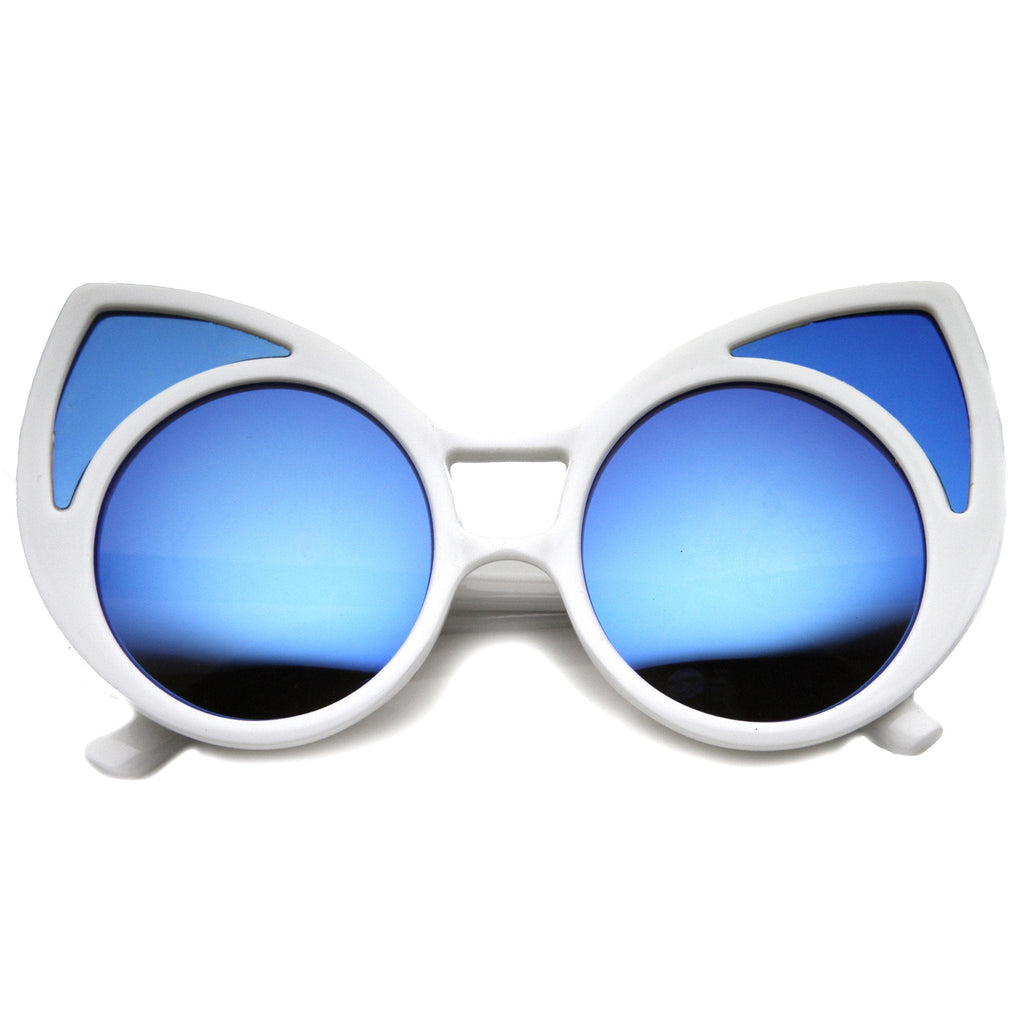 Super Oversize Window Cat Eye Sunglasses With Mirror Lenses 9952