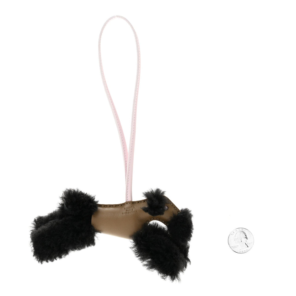 Milo Lambskin Shearling Budy Charm Black Etoupe Rose Darling